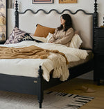 Elegant Red Oak Solid Wood Bed with Suede and Foam Comfort - Modern Multi-Layer Design for Stylish Bedrooms hsxz-2162