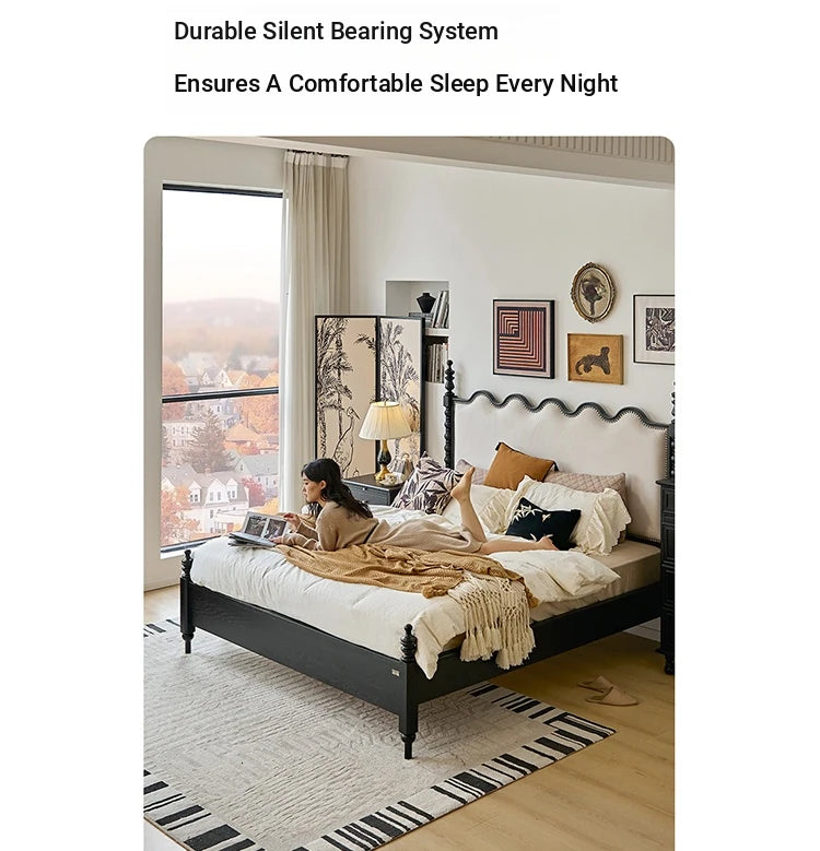 Elegant Red Oak Solid Wood Bed with Suede and Foam Comfort - Modern Multi-Layer Design for Stylish Bedrooms hsxz-2162