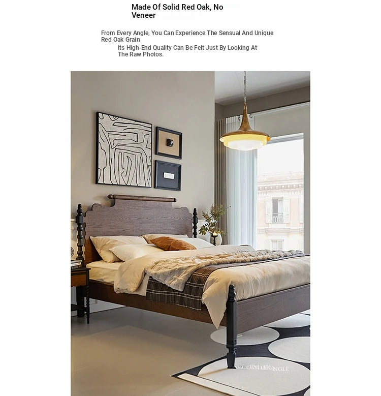 Elegant Solid Red Oak Bed Frame - Sturdy Design with Long Planks, No Splicing for Ultimate Comfort hsxz-2163