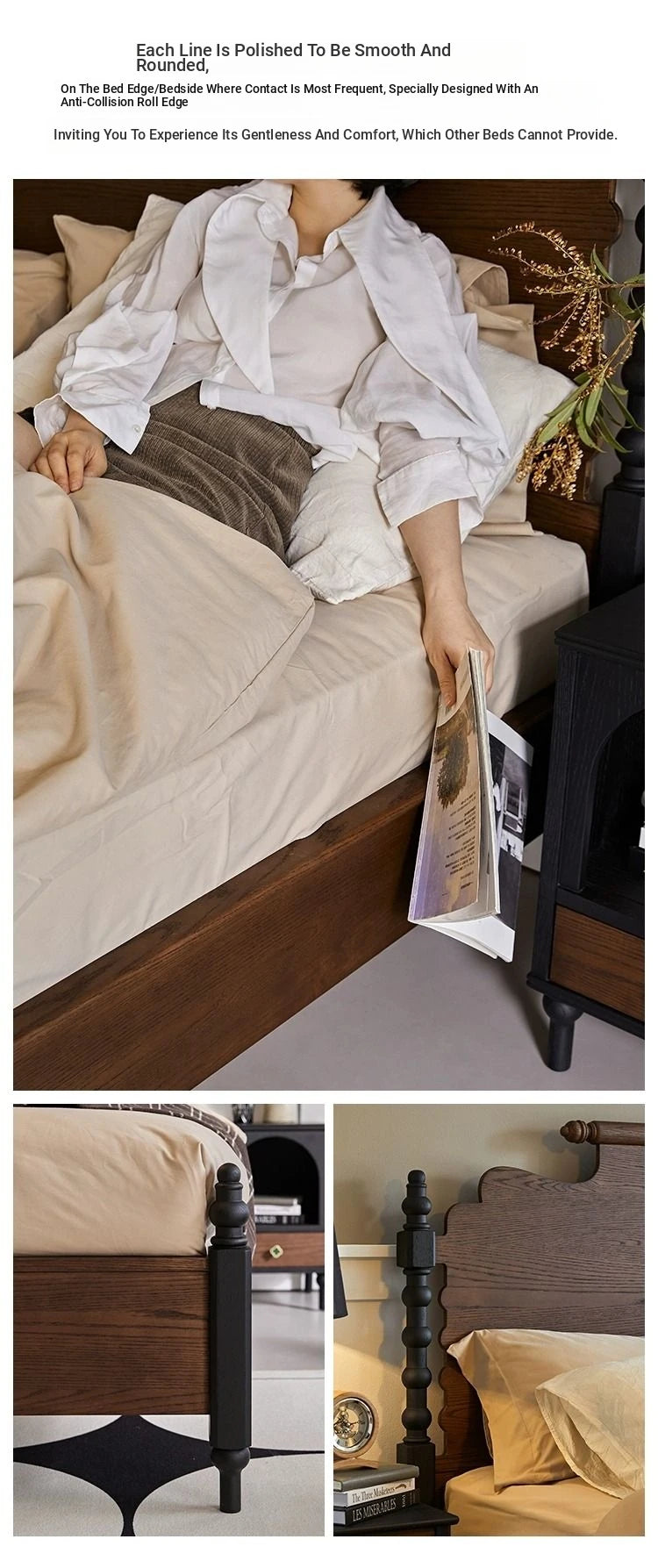 Elegant Solid Red Oak Bed Frame - Sturdy Design with Long Planks, No Splicing for Ultimate Comfort hsxz-2163