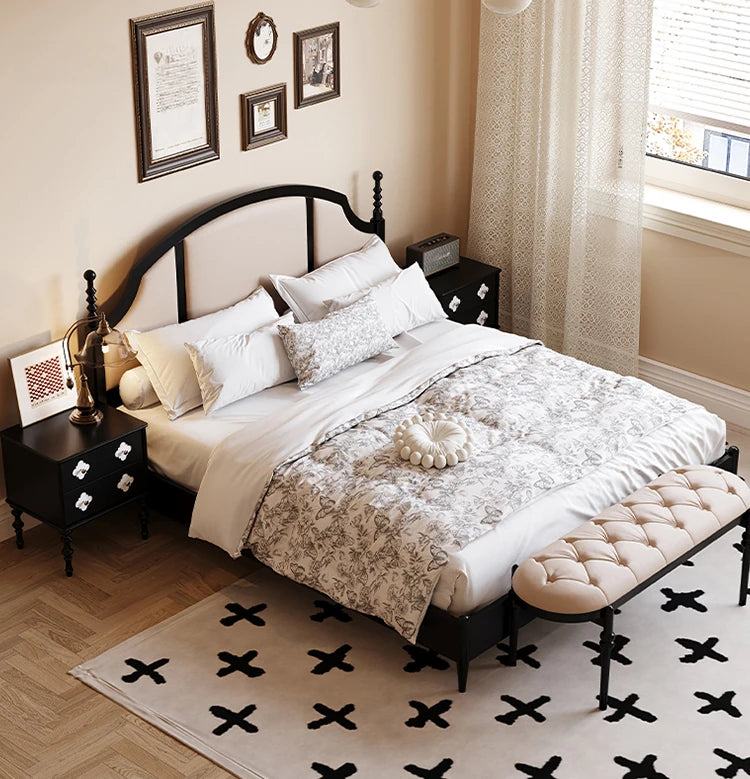 Elegant Black Bed Frame with Synthetic Leather Headboard and Foam Comfort – Multi-Layer Oak & Pine Construction hsxz-2164