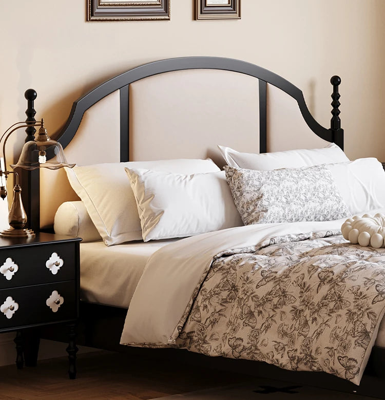 Elegant Black Bed Frame with Synthetic Leather Headboard and Foam Comfort – Multi-Layer Oak & Pine Construction hsxz-2164