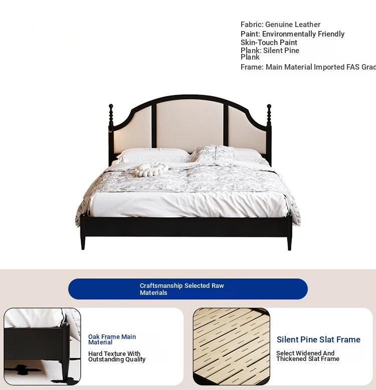 Elegant Black Bed Frame with Synthetic Leather Headboard and Foam Comfort – Multi-Layer Oak & Pine Construction hsxz-2164