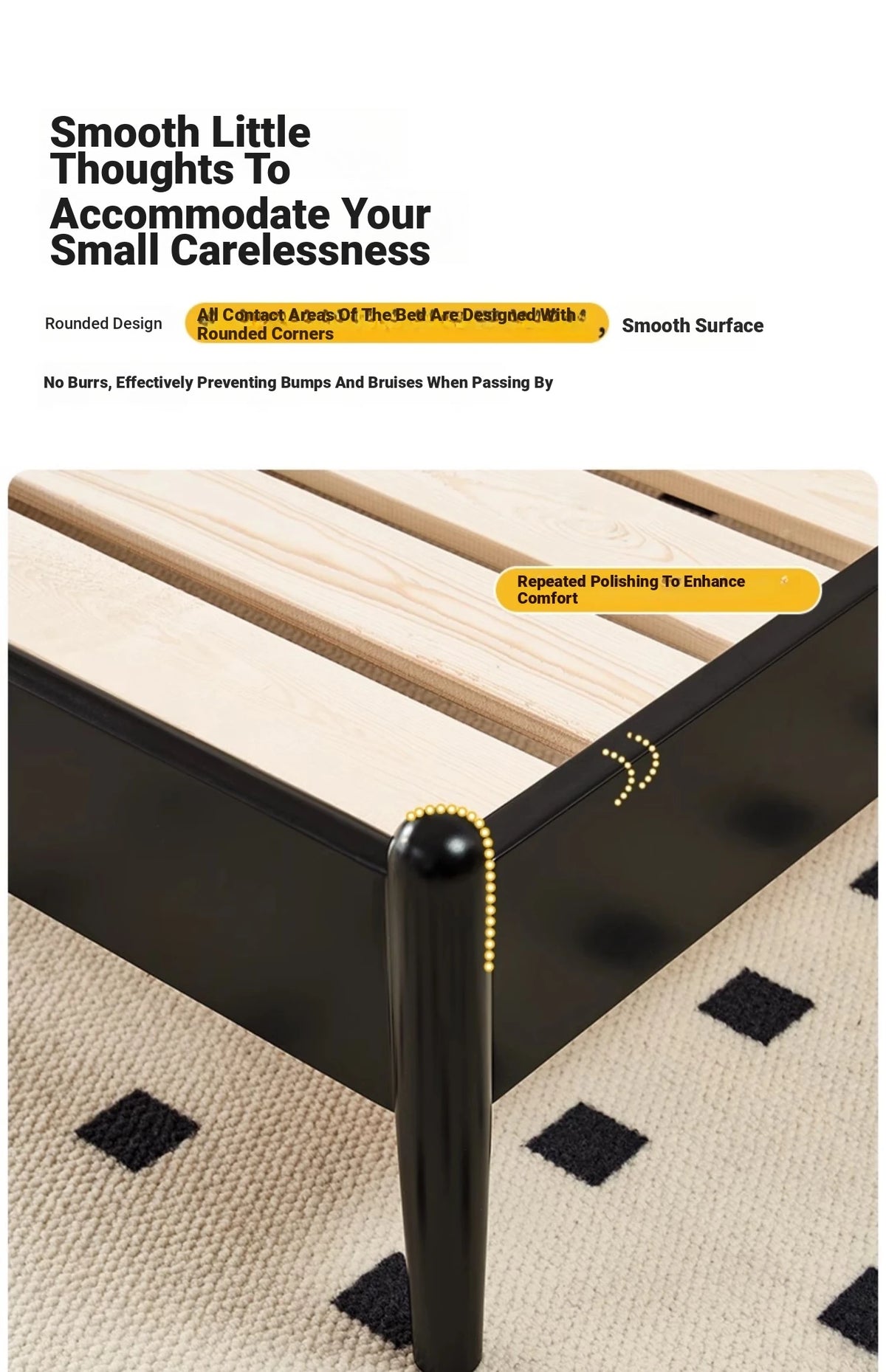 Elegant Black Bed Frame with Synthetic Leather Headboard and Foam Comfort – Multi-Layer Oak & Pine Construction hsxz-2164