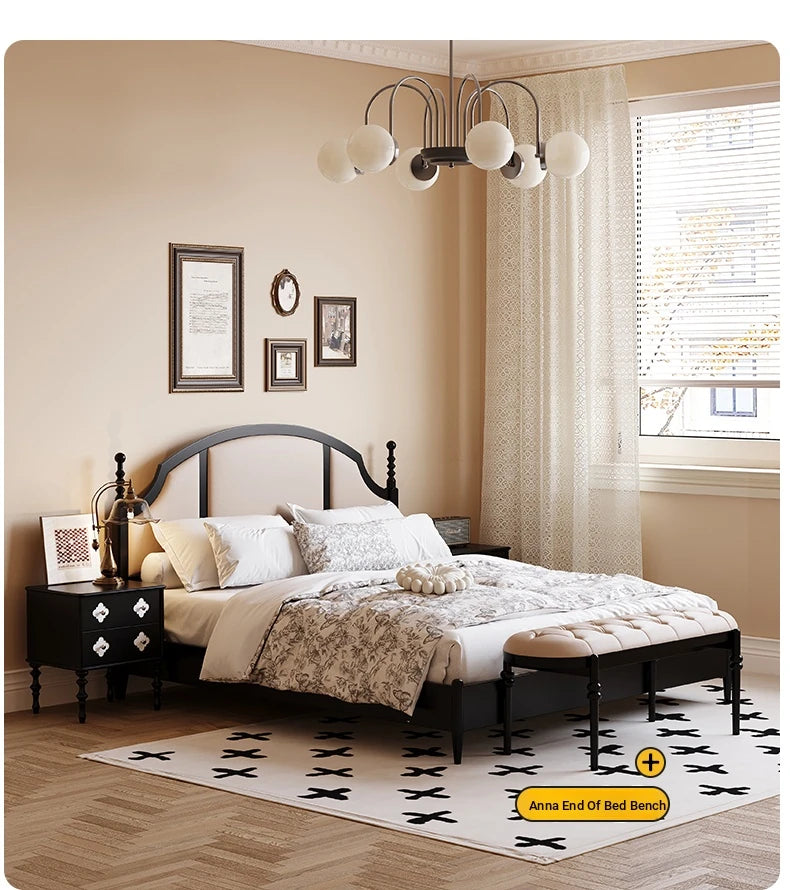 Elegant Black Bed Frame with Synthetic Leather Headboard and Foam Comfort – Multi-Layer Oak & Pine Construction hsxz-2164