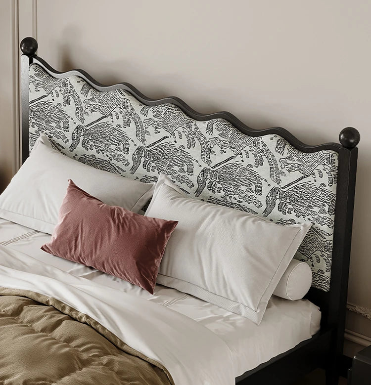 Elegant Scalloped Design Bed in Cotton-Ramie and Ash Wood – Stylish, Sturdy, and Comfortable Furniture for Your Bedroom hsxz-2167