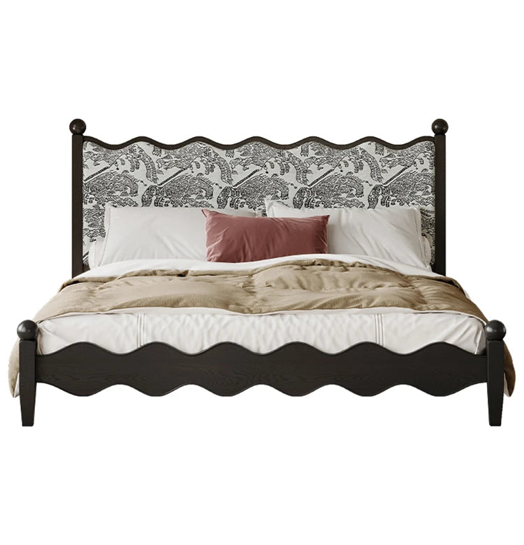 Elegant Scalloped Design Bed in Cotton-Ramie and Ash Wood – Stylish, Sturdy, and Comfortable Furniture for Your Bedroom hsxz-2167