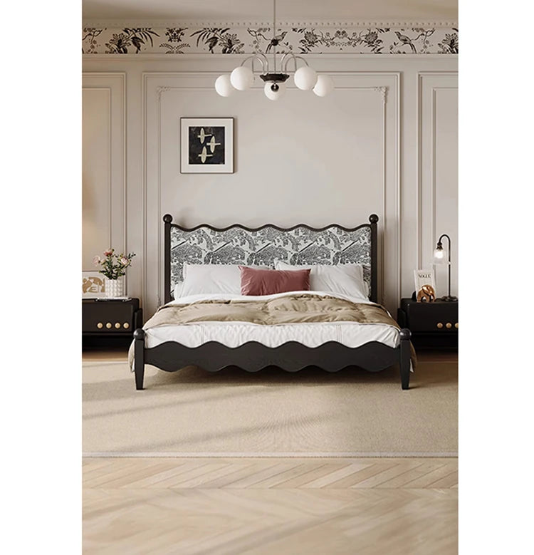 Elegant Scalloped Design Bed in Cotton-Ramie and Ash Wood – Stylish, Sturdy, and Comfortable Furniture for Your Bedroom hsxz-2167