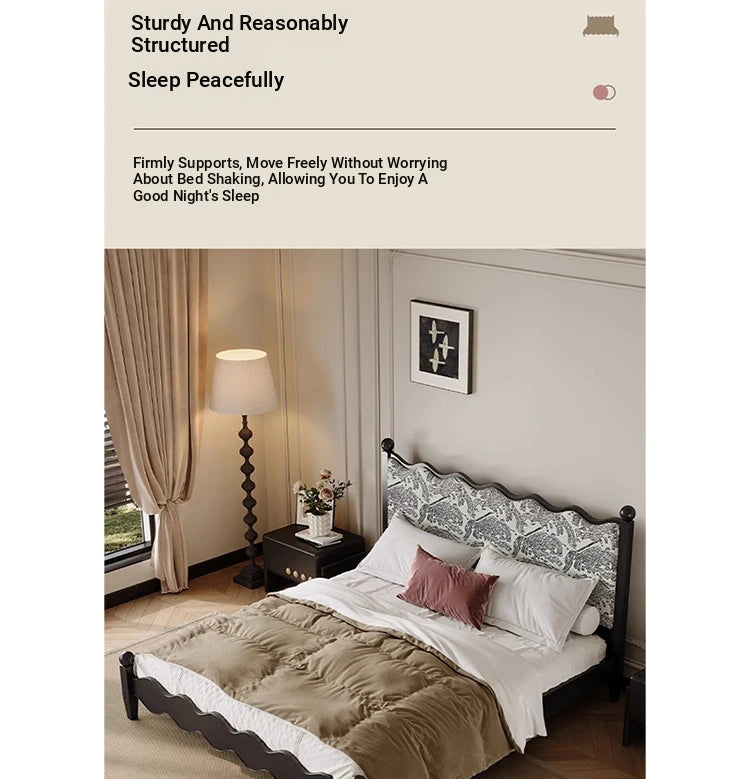 Elegant Scalloped Design Bed in Cotton-Ramie and Ash Wood – Stylish, Sturdy, and Comfortable Furniture for Your Bedroom hsxz-2167