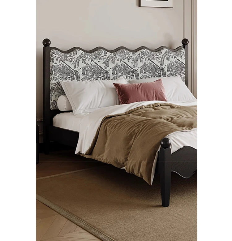 Elegant Scalloped Design Bed in Cotton-Ramie and Ash Wood – Stylish, Sturdy, and Comfortable Furniture for Your Bedroom hsxz-2167