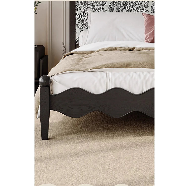 Elegant Scalloped Design Bed in Cotton-Ramie and Ash Wood – Stylish, Sturdy, and Comfortable Furniture for Your Bedroom hsxz-2167