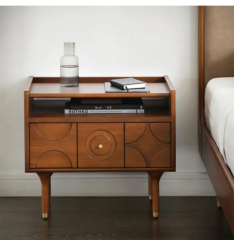 Stylish Solid Wood Bedside Cupboard with Multi-Layer and Metal Density Board, Perfect for Home Bedroom Decor hsxz-2170