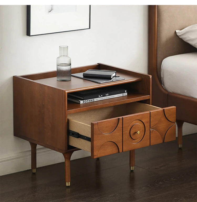 Stylish Solid Wood Bedside Cupboard with Multi-Layer and Metal Density Board, Perfect for Home Bedroom Decor hsxz-2170