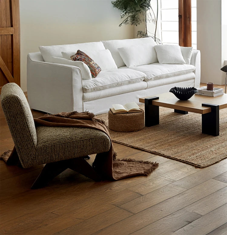 Elegant Linen Sofa with Plush Down and Silk Floss Cushions – Modern Comfort Design hsxz-2172