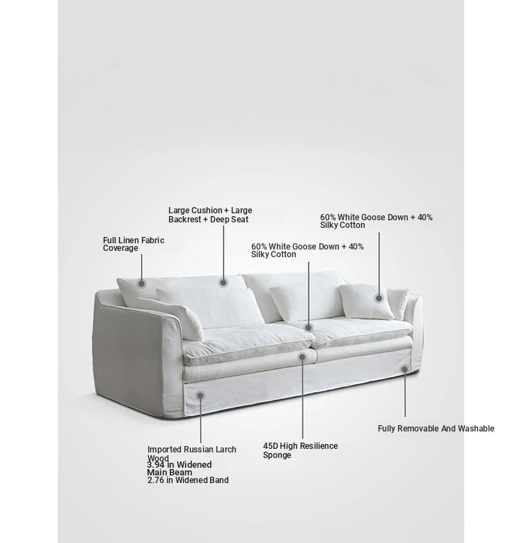 Elegant Linen Sofa with Plush Down and Silk Floss Cushions – Modern Comfort Design hsxz-2172