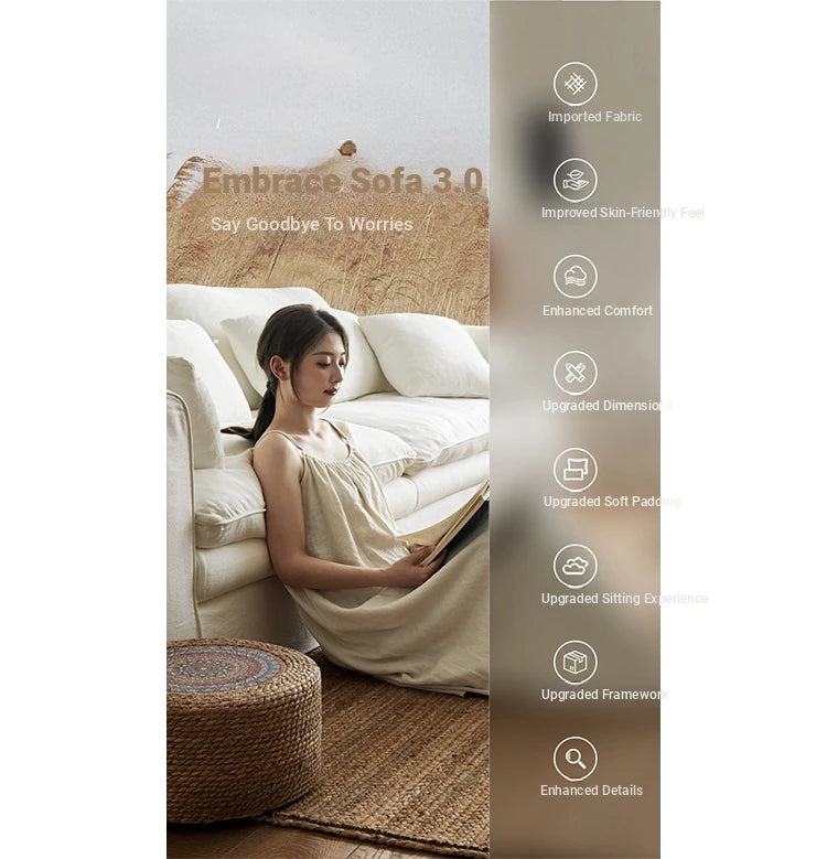 Elegant Linen Sofa with Plush Down and Silk Floss Cushions – Modern Comfort Design hsxz-2172