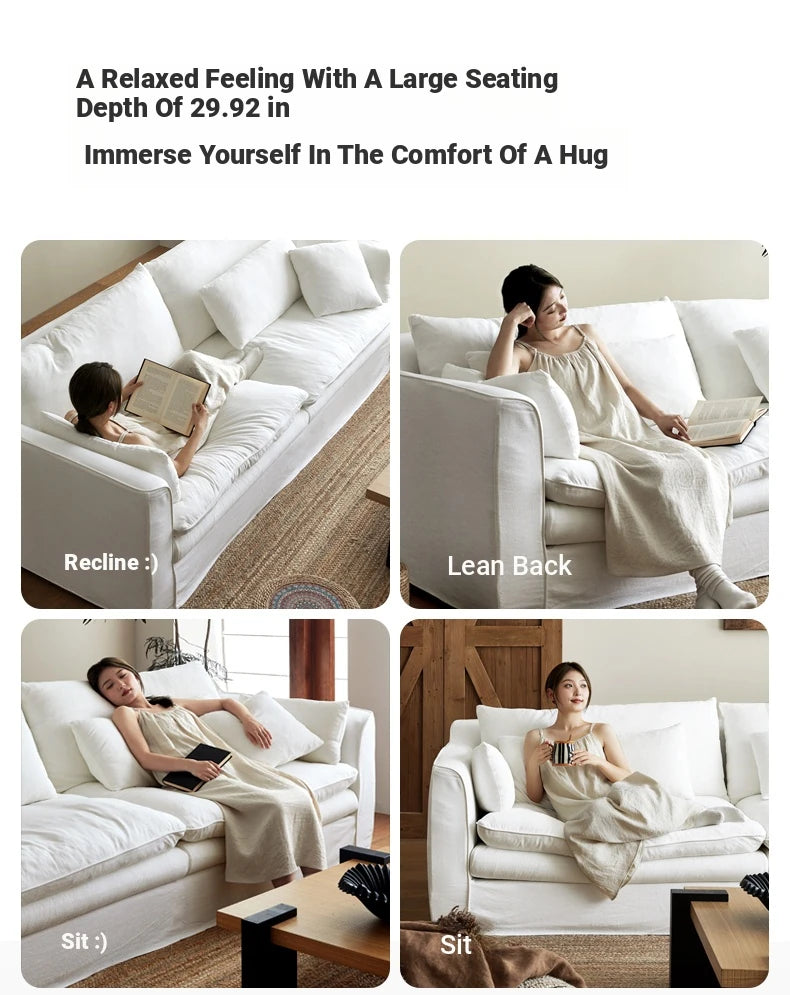 Elegant Linen Sofa with Plush Down and Silk Floss Cushions – Modern Comfort Design hsxz-2172