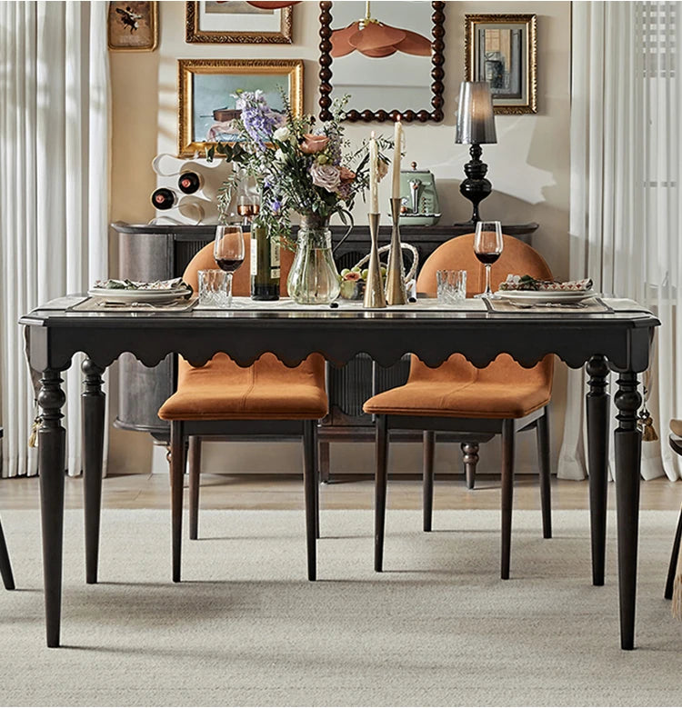 Elegant Solid Wood Dining Table with Beaded Pedestal and Curved Edge - Perfect for Cozy Spaces hsxz-2174