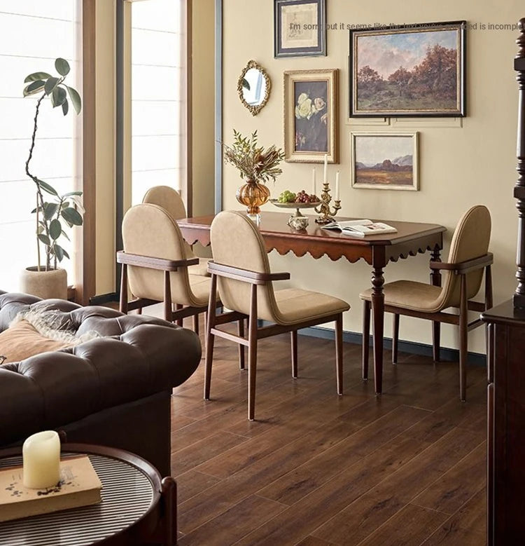 Elegant Solid Wood Dining Table with Beaded Pedestal and Curved Edge - Perfect for Cozy Spaces hsxz-2174