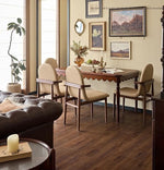 Elegant Solid Wood Dining Table with Beaded Pedestal and Curved Edge - Perfect for Cozy Spaces hsxz-2174