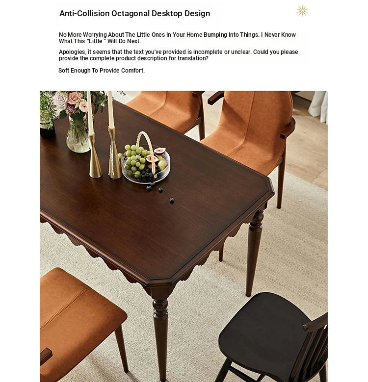 Elegant Solid Wood Dining Table with Beaded Pedestal and Curved Edge - Perfect for Cozy Spaces hsxz-2174