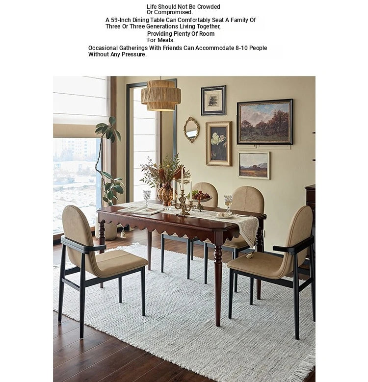 Elegant Solid Wood Dining Table with Beaded Pedestal and Curved Edge - Perfect for Cozy Spaces hsxz-2174
