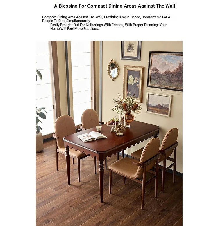 Elegant Solid Wood Dining Table with Beaded Pedestal and Curved Edge - Perfect for Cozy Spaces hsxz-2174