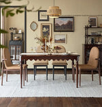 Elegant Solid Wood Dining Table with Beaded Pedestal and Curved Edge - Perfect for Cozy Spaces hsxz-2174