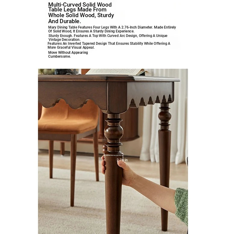 Elegant Solid Wood Dining Table with Beaded Pedestal and Curved Edge - Perfect for Cozy Spaces hsxz-2174