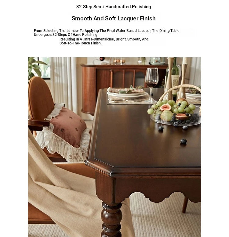 Elegant Solid Wood Dining Table with Beaded Pedestal and Curved Edge - Perfect for Cozy Spaces hsxz-2174