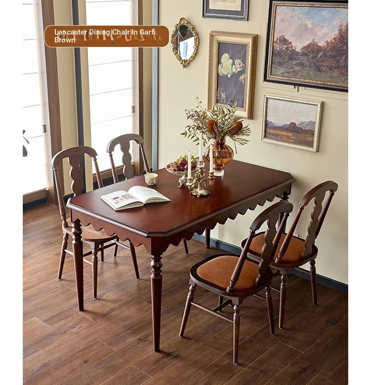 Elegant Solid Wood Dining Table with Beaded Pedestal and Curved Edge - Perfect for Cozy Spaces hsxz-2174