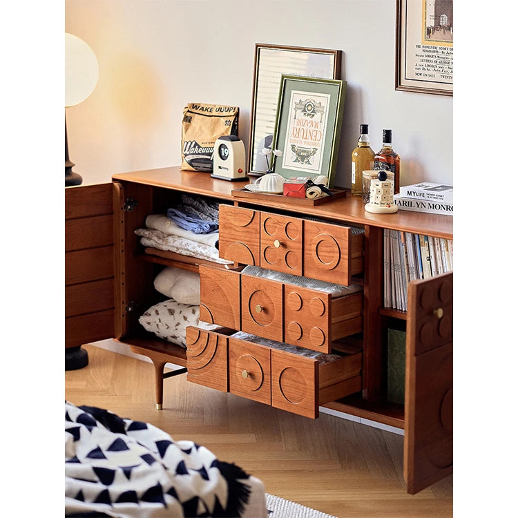 Stylish Solid Wood Cabinet with Unique Multi-Layer Design and Copper Accents for Modern Living Spaces hsxz-2179