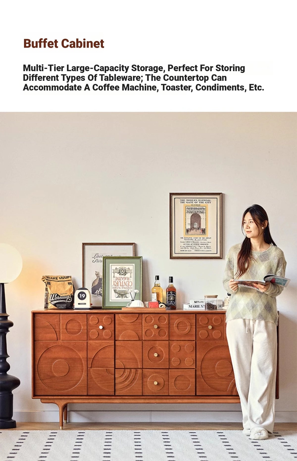 Stylish Solid Wood Cabinet with Unique Multi-Layer Design and Copper Accents for Modern Living Spaces hsxz-2179