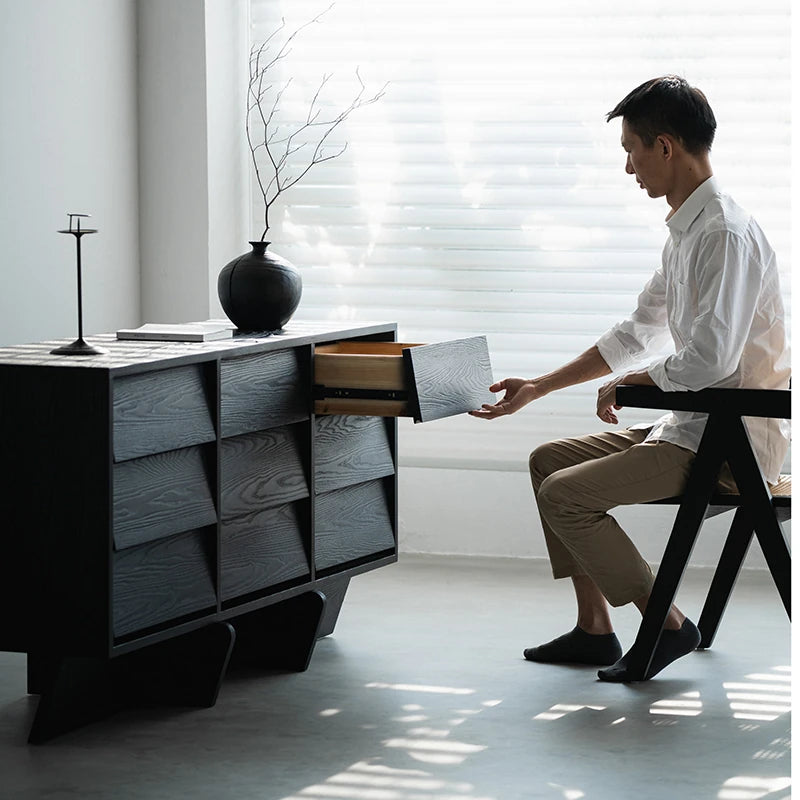 Stylish Ash Wood & Chinese Fir Cabinet with Unique Multi-Layer Design – Modern Storage Solution for Any Room hsxz-2188