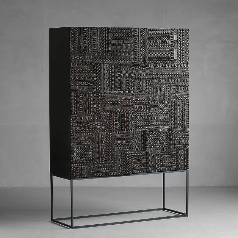 Stylish Oak and Teak Cabinet with Intricate Iron Base - Modern Storage Solution for Your Home hsxz-2189