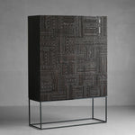 Stylish Oak and Teak Cabinet with Intricate Iron Base - Modern Storage Solution for Your Home hsxz-2189