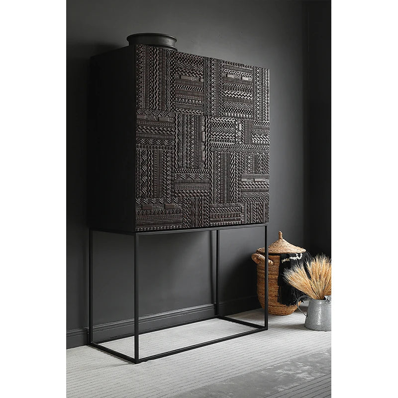 Stylish Oak and Teak Cabinet with Intricate Iron Base - Modern Storage Solution for Your Home hsxz-2189