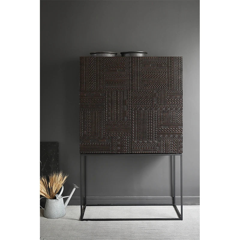 Stylish Oak and Teak Cabinet with Intricate Iron Base - Modern Storage Solution for Your Home hsxz-2189
