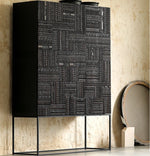 Stylish Oak and Teak Cabinet with Intricate Iron Base - Modern Storage Solution for Your Home hsxz-2189