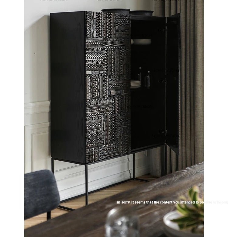 Stylish Oak and Teak Cabinet with Intricate Iron Base - Modern Storage Solution for Your Home hsxz-2189