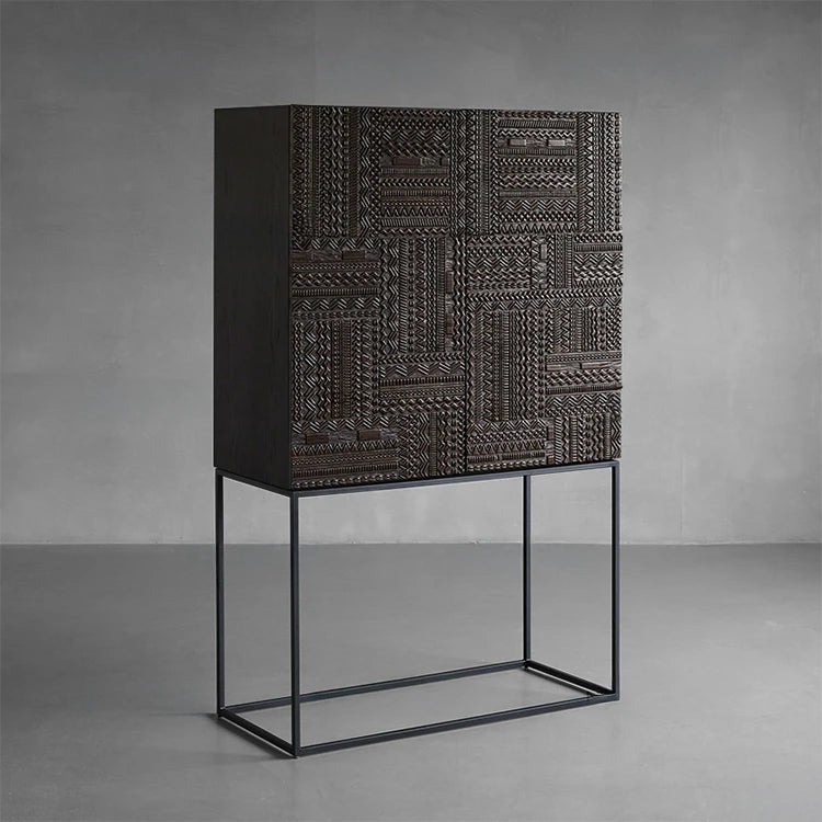 Stylish Oak and Teak Cabinet with Intricate Iron Base - Modern Storage Solution for Your Home hsxz-2189