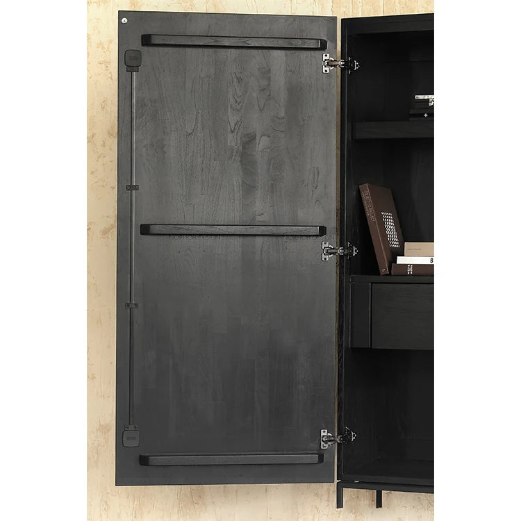 Stylish Oak and Teak Cabinet with Intricate Iron Base - Modern Storage Solution for Your Home hsxz-2189