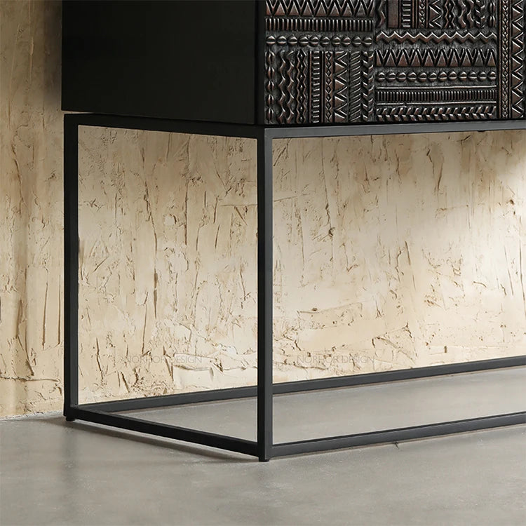 Stylish Oak and Teak Cabinet with Intricate Iron Base - Modern Storage Solution for Your Home hsxz-2189