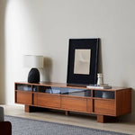 Stylish Solid Wood TV Cabinet with Glass Doors - Modern and Functional Living Room Furniture hsxz-2193