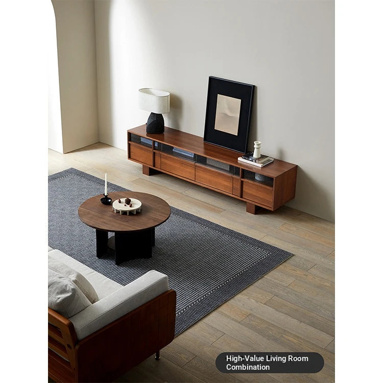 Stylish Solid Wood TV Cabinet with Glass Doors - Modern and Functional Living Room Furniture hsxz-2193