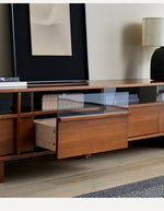 Stylish Solid Wood TV Cabinet with Glass Doors - Modern and Functional Living Room Furniture hsxz-2193