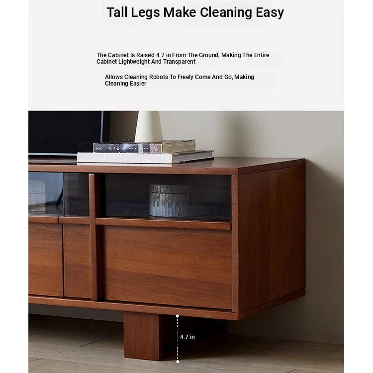 Stylish Solid Wood TV Cabinet with Glass Doors - Modern and Functional Living Room Furniture hsxz-2193