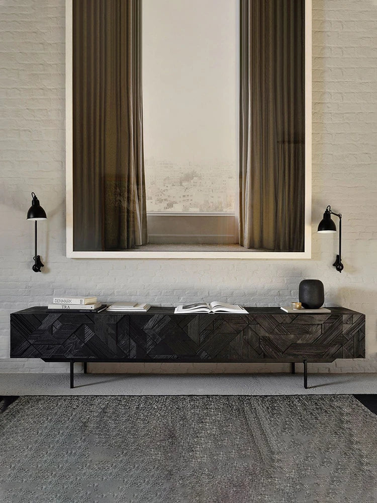 Stylish Teak TV Cabinet with Multi-layer Board and Carbon Steel Legs - Modern Home Entertainment Center hsxz-2195