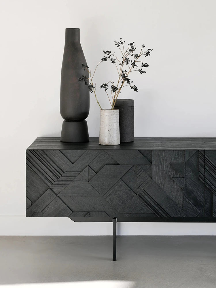 Stylish Teak TV Cabinet with Multi-layer Board and Carbon Steel Legs - Modern Home Entertainment Center hsxz-2195