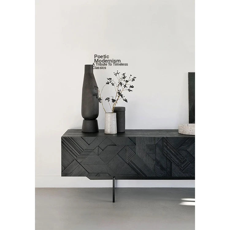 Stylish Teak TV Cabinet with Multi-layer Board and Carbon Steel Legs - Modern Home Entertainment Center hsxz-2195